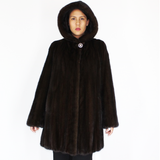 Demi-buff mink ¾ coat with hood