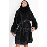 Broadtail Astrakhan black coat with black fox trimming