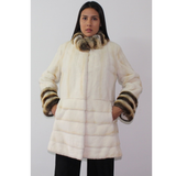 Pearl shaved mink ¾ coat with chinchilla trimming