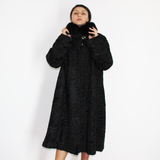 Astrakhan black coat with black mink collar