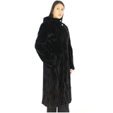Black shaved mink pieces coat with hood