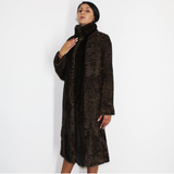 Astrakhan brown coat with brown mink trimming