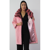 Colored shaved pink mink coat with chinchilla collar