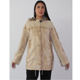 Sand Shaved mink jacket with lynx hood (pat)