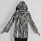 MI Black and white shaved mink pieces jacket with hood