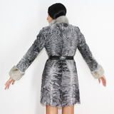 Astrakhan grey ¾ coat with sapphire mink trimming