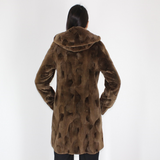 Demi-buff shaved mink pieces ¾ coat