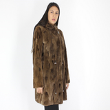 Demi-buff shaved mink pieces ¾ coat with hood