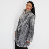 Astrakhan grey coat with sapphire mink collar