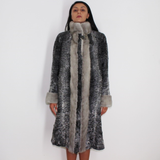 Astrakhan grey coat with sapphire mink trimming