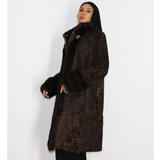 Astrakhan brown coat with brown mink trimming