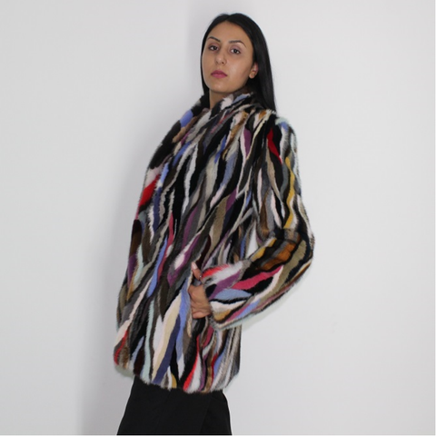 Multi-color mink jacket