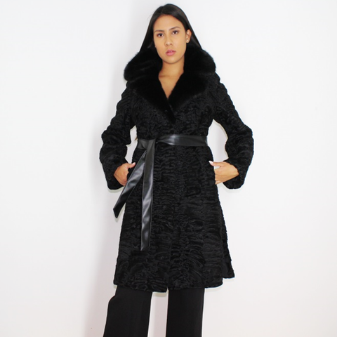 Astrakhan black coat with mink collar