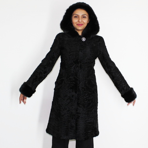 Astrakhan black coat with hood