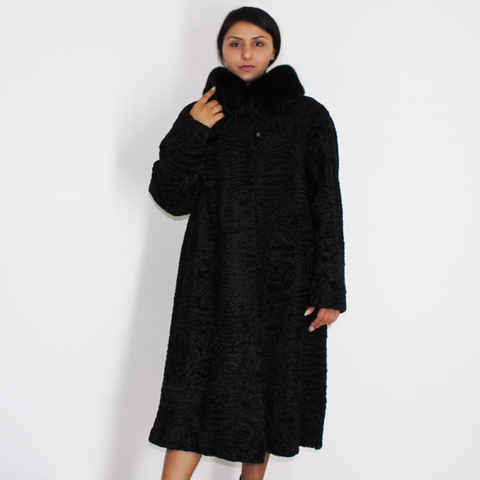 Astrakhan black coat with black mink collar