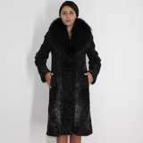 Astrakhan anthracite coat with fox collar