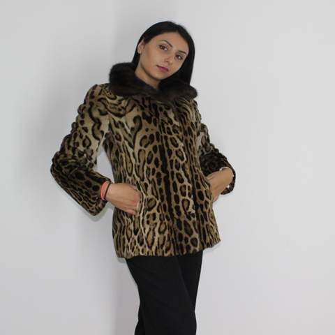 Ocelot jacket with mink collar