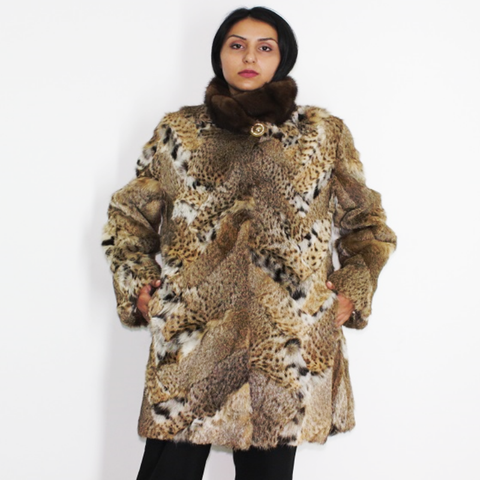 Lynx pieces coat with mink collar