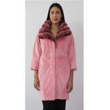 Colored shaved pink mink coat with chinchilla collar