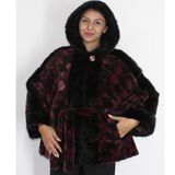 Shaved Black Bordeaux colored mink in pieces with hood and black mink in pieces trimming 