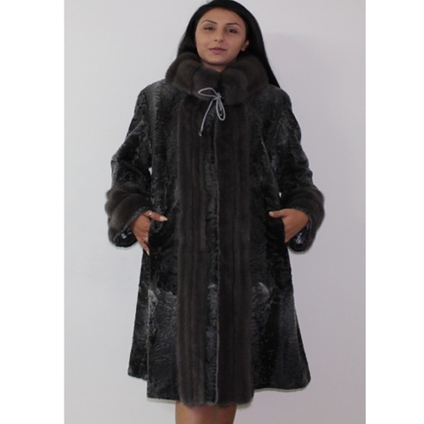 Astrakhan Anthracite coat with mink trimming