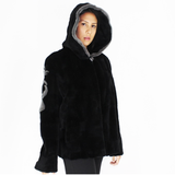 FI Colored black shaved nutria pieces with hood jacket