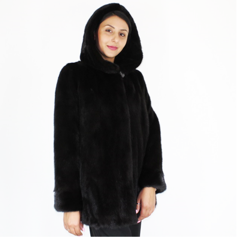 Black mink jacket with hood