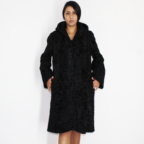 Astrakhan black coat with hood