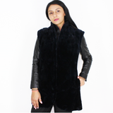 OMIKRON Blue-black shaved mink pieces vest