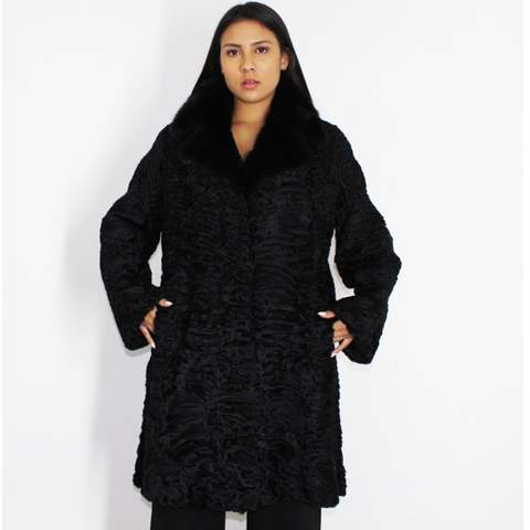 Astrakhan black coat with black mink collar