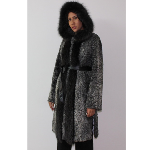 Astrakhan grey coat with hood