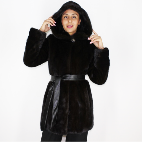 Black-ranch mink jacket with hood