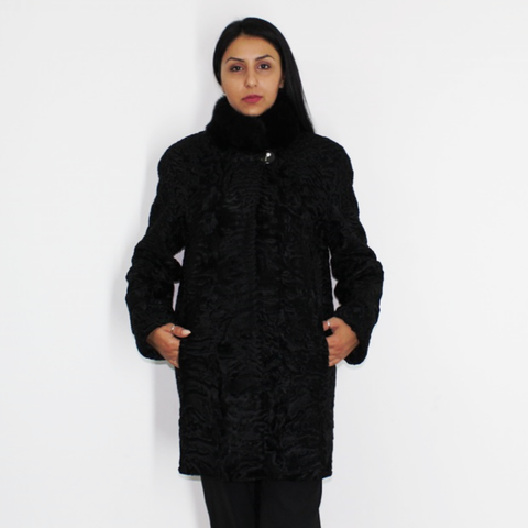 Astrakhan black jacket with mink collar