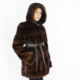 Demi-buff mink jacket with hood