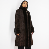 Astrakhan brown coat with brown mink trimming