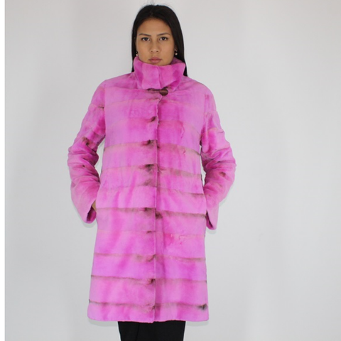 Fuchsia colored shaved mink coat