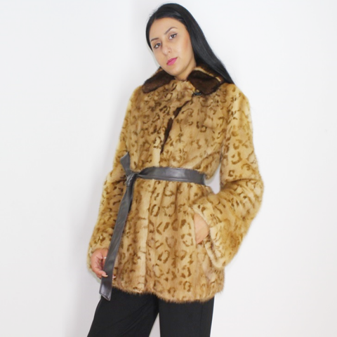 Animal print stamped mink jacket