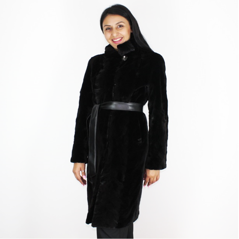 Black shaved mink pieces coat