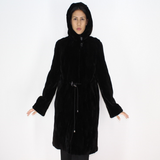 Black shaved mink pieces coat with hood