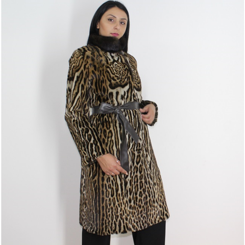 Ocelot coat with brown mink collar