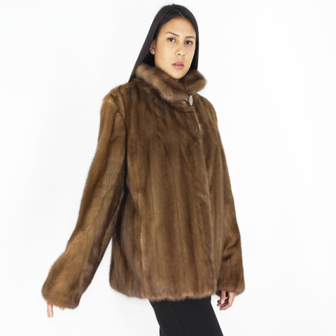 Dark pastel mink jacket with hood