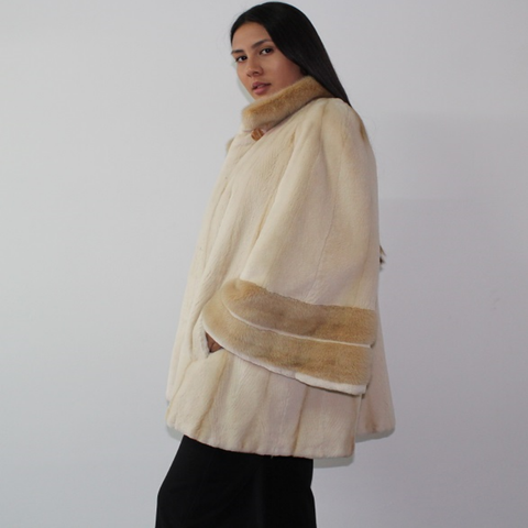 Pearl shaved mink coat with mink trimming