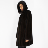 Demi-buff mink ¾ coat with hood