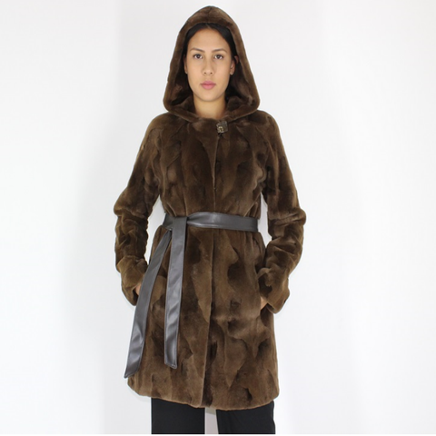 Demi-buff shaved mink pieces ¾ coat