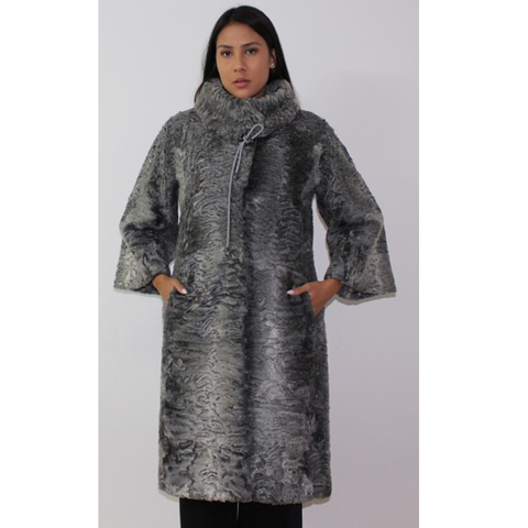 Astrakhan grey coat with ¾ sleeves