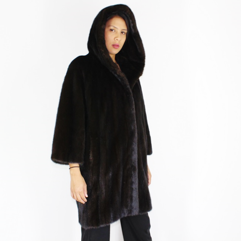 Ranch mink coat with hood