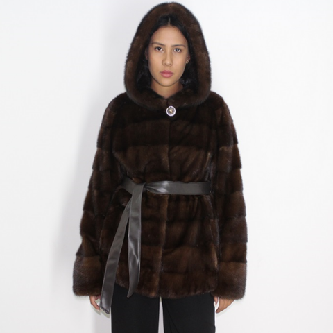 Demi-buff mink jacket with hood