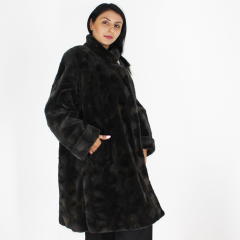 Grey-brown shaved mink pieces coat