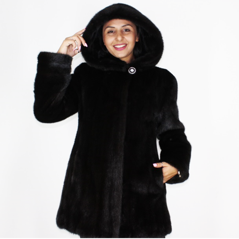 Black mink jacket with hood