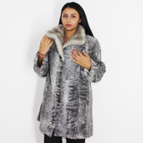 Astrakhan grey coat with sapphire mink collar